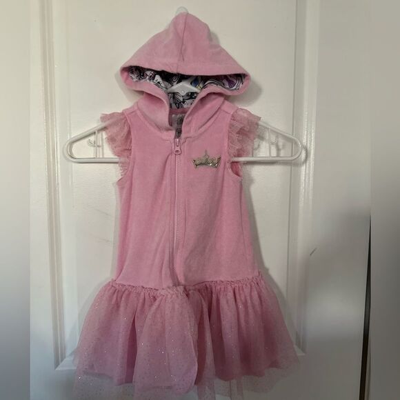 Disney Girls 2 Princess Pink Swim Cover up Hooded Terrycloth Robe Tutu Size 2 - Picture 5 of 8